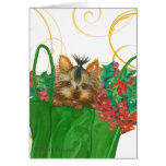 Yorkie Puppy Christmas and Holly Print Card