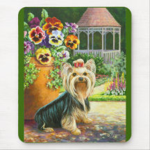 Yorkie with Gazebo and Pansies Mousepad