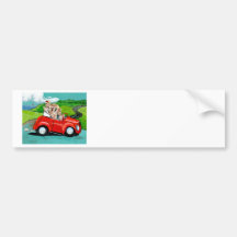 Yorkies in Red Convertible Bumper Sticker