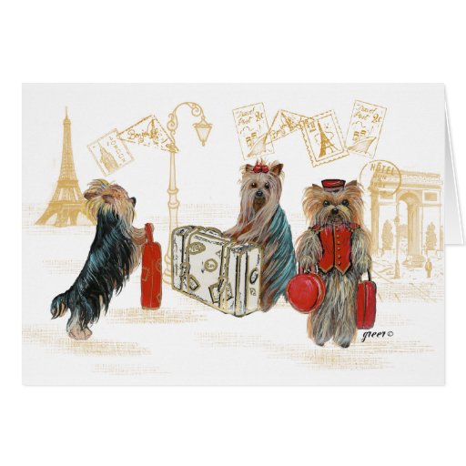 Yorkies Travelling Paris Gifts for the Family Greeting Cards