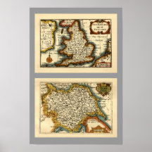 Yorkshire County Map, England Poster