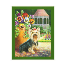 Yorkshire Terrier & Gazebo with pansies Canvas Prints