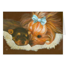 Yorkshire Terrier Mama with Puppy Note Cards