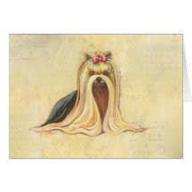 Yorkshire Terrier Portrait in Beige w Script Greeting Cards