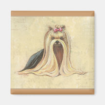 Yorkshire Terrier Portrait in Beige w Script Magnet