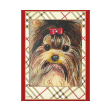 Yorkshire Terrier Portrait in Plaid Canvas Prints