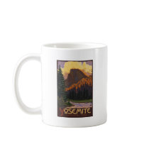 Yosemite National Park - Half Dome Travel Poster Mugs