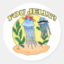 You Jelly Moustache Jellyfish Round Sticker