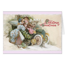 Young Couple and Vintage Cabriolet Christmas Card