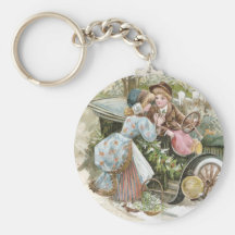 Young Couple and Vintage Cabriolet Christmas Key Chains