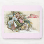 Young Couple and Vintage Cabriolet Christmas mousepads