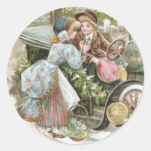 Young Couple and Vintage Cabriolet Christmas Sticker