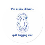 Young Driver Bug Off Round Stickers
