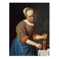 Young girl with a pestle and mortar postcards