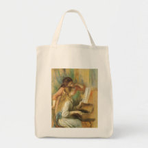 Young Girls at the Piano by Pierre Auguste Renoir Canvas Bags