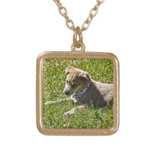 Young Golden Furred Puppy Pet-lover Gift Personalized Necklace