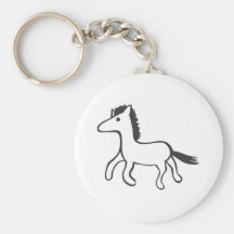 Young Horse Running in Black and White Sketch Keychain