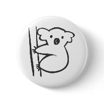Young Koala in a Tree in Black and White Sketch Buttons