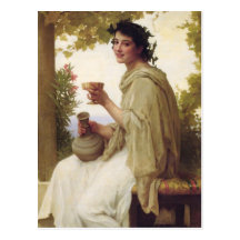 Young lady drinking wine post cards