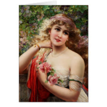 Young Lady With Roses Greeting Cards