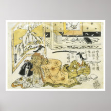Young Lovers Sitting at A Kotasu, Tirushige, 1720 Poster