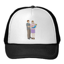 Young loving happy family trucker hats