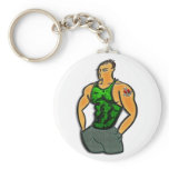 Young Man with Heart and Anchor Tattoo Print keychains