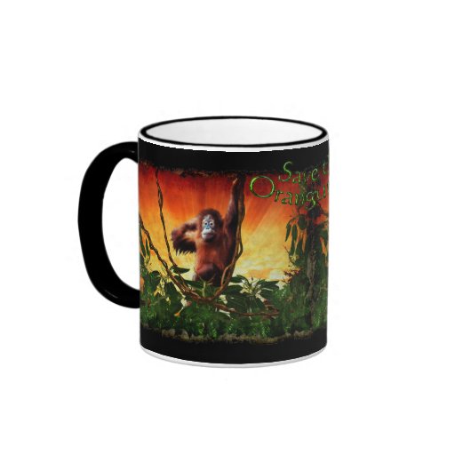 Young Orangutan & Rainforest Sunrise Art Mug
