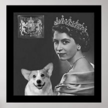 Young Queen Elizabeth II and corgi dog Posters