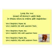 Young Red Cow Shower Gift Registry Western Business Card