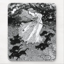 Young witch and black cats mousepad