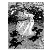 Young witch and black cats post cards