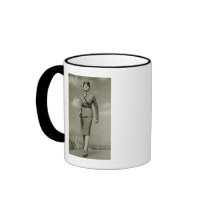 Young woman in military marching on rooftop mug