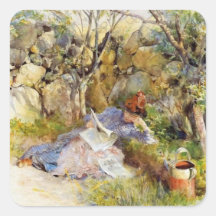 Young Woman Reading in the Shade Sticker