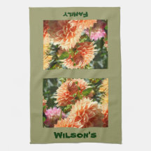 Your Family Name Kitchen Towels Dahlia Flowers