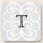 Your Letter. Black / White Swirl Monogram. Custom Drink Coaster