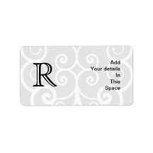 Your Letter. Black / White Swirl Monogram. Custom Personalized Address Label