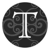 Your Letter. Black / White Swirl Monogram. Custom Round Sticker