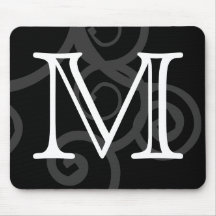 Your Letter. Custom Black / White Swirl Monogram. Mousepads
