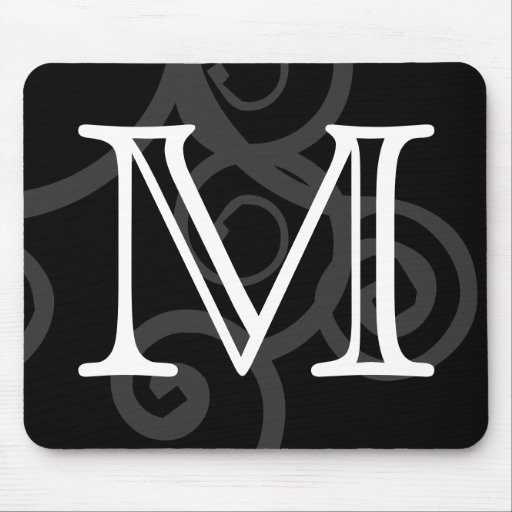 Your Letter. Custom Black / White Swirl Monogram. Mousepads