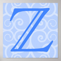 Your Letter. Custom Blue Swirl Monogram. Print