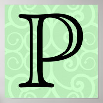Your Letter. Custom Green Swirl Monogram. Posters