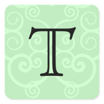 Your Letter. Custom Green Swirl Monogram. Square Sticker