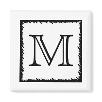 Your Letter. Custom Monogram. Black and White Refrigerator Magnets