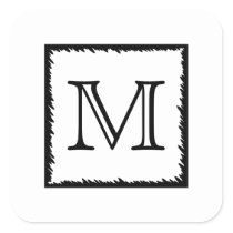 Your Letter. Custom Monogram. Black and White Square Sticker
