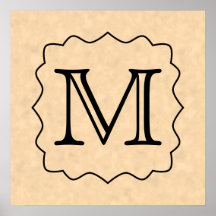 Your Letter. Custom Monogram. Black & Parchment Print