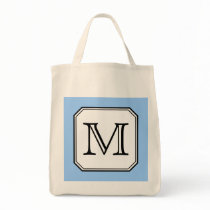 Your Letter. Custom Monogram. Blue Black White. Canvas Bags