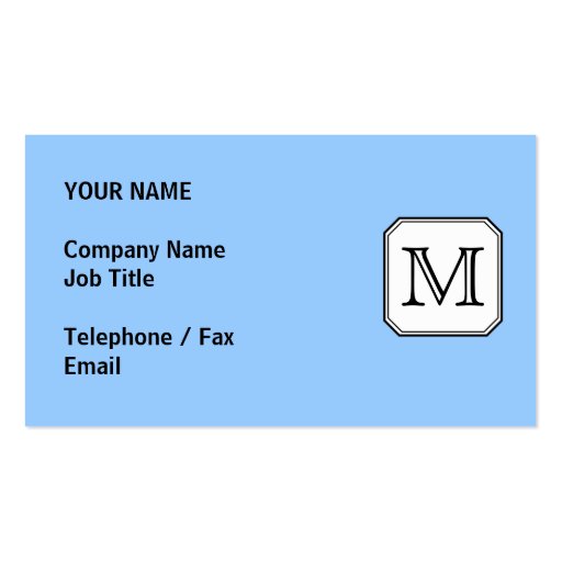 Your Letter. Custom Monogram. Blue Black White. Business Card Template