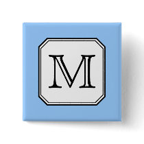 Your Letter. Custom Monogram. Blue Black White. Button