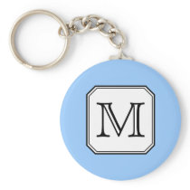 Your Letter. Custom Monogram. Blue Black White. Keychain